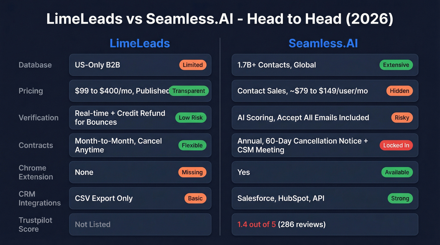 LimeLeads vs Seamless.AI head-to-head feature comparison