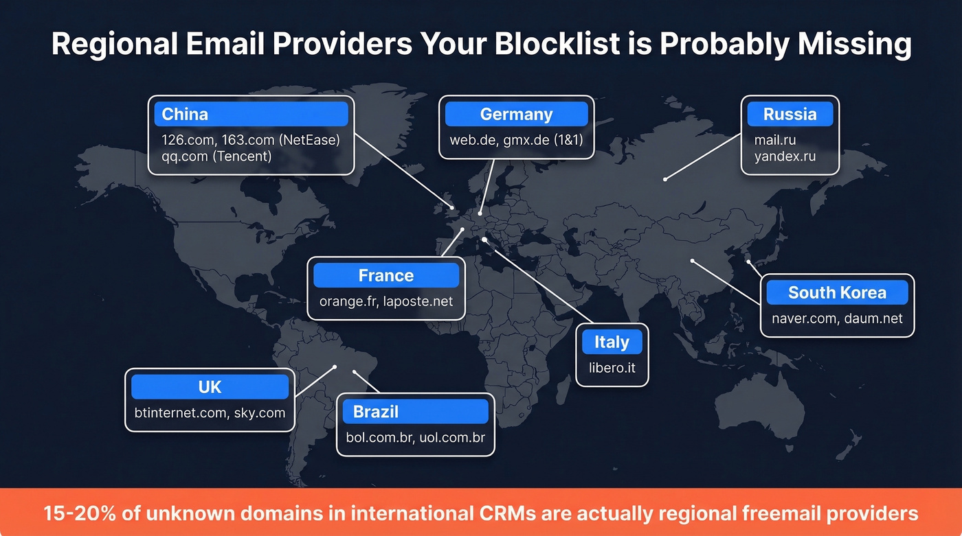 World map of regional email providers by country