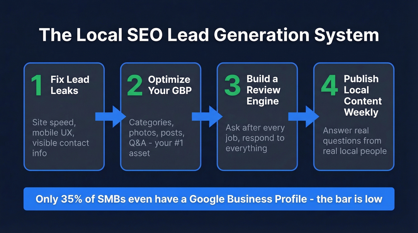Four-part local SEO lead generation system overview