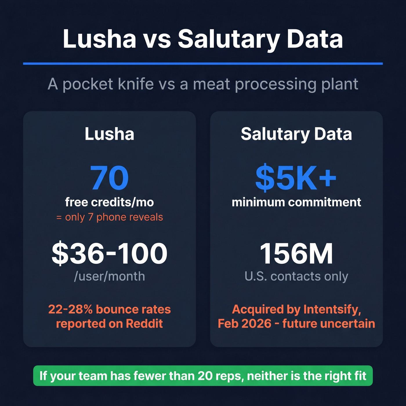 Quick decision stat card for Lusha vs Salutary Data