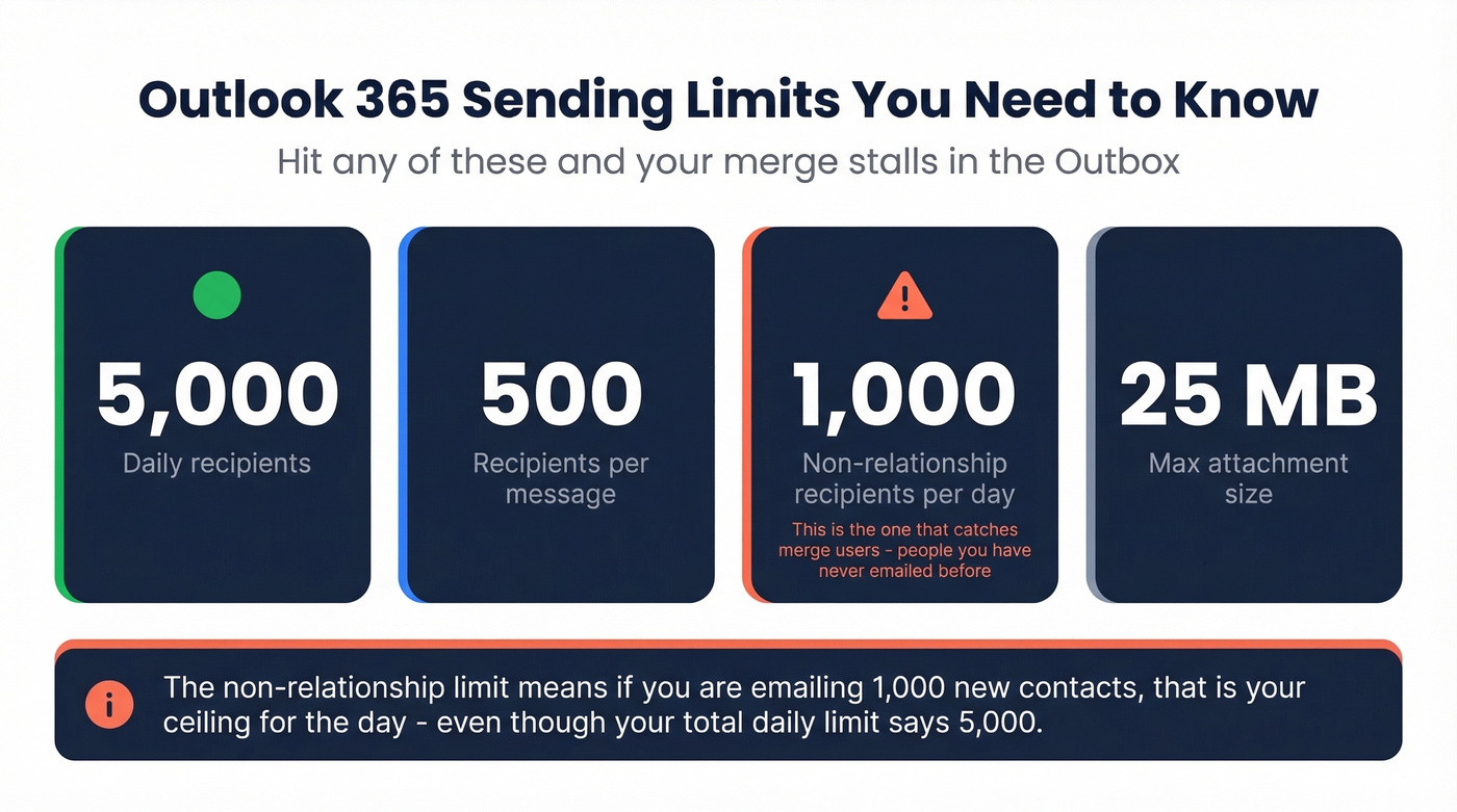 Outlook 365 sending limits visual with key numbers