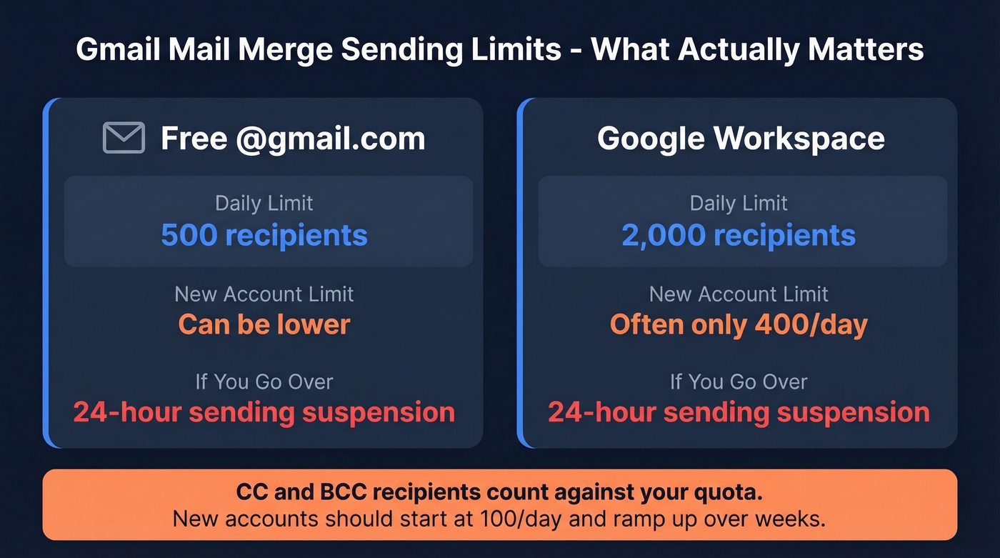 Gmail sending limits comparison for free and Workspace accounts