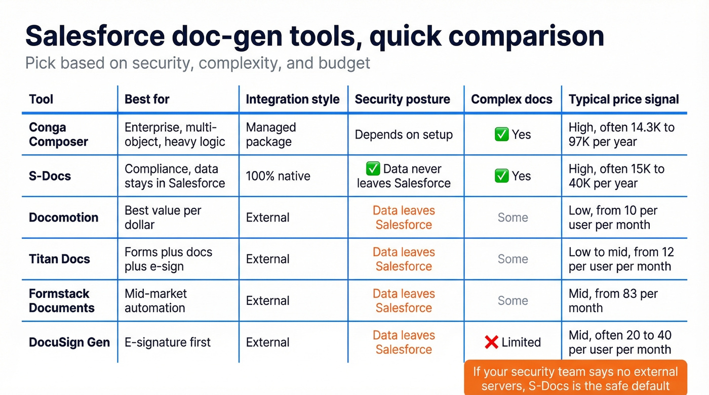 Shareable comparison matrix of doc-gen tools