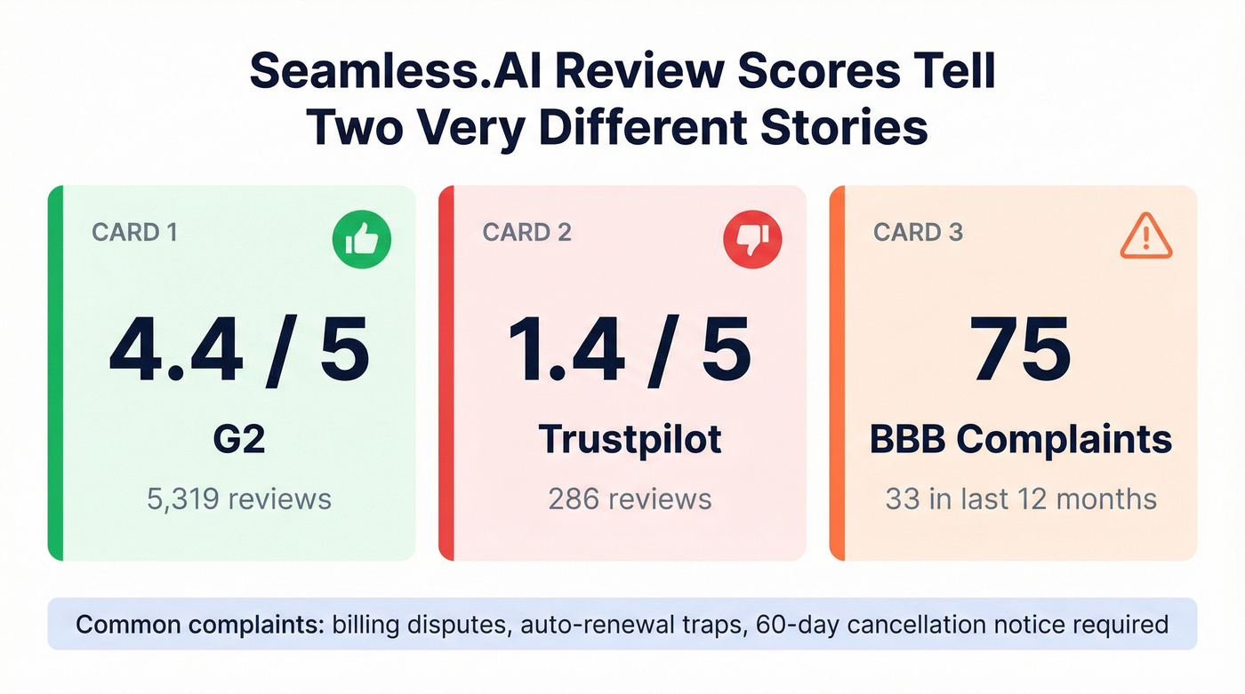Seamless.AI review trust scores across platforms