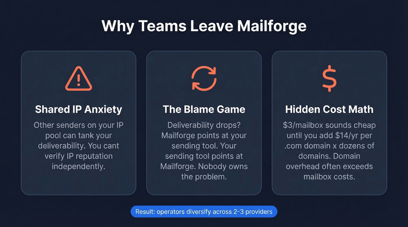 Three core reasons teams leave Mailforge visualized