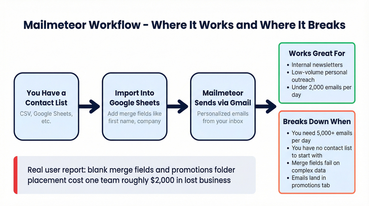 Mailmeteor workflow showing where it fits and where it breaks down
