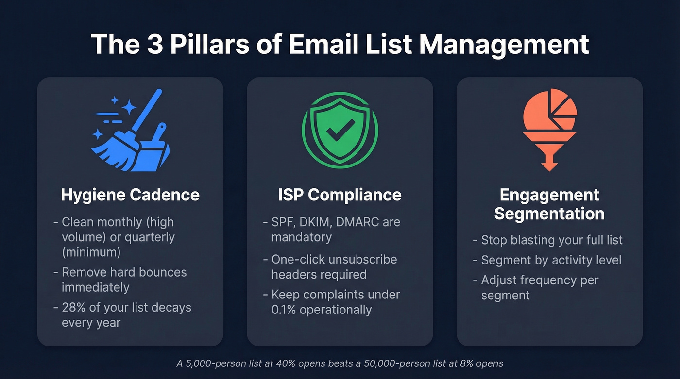 Three pillars of email list management framework
