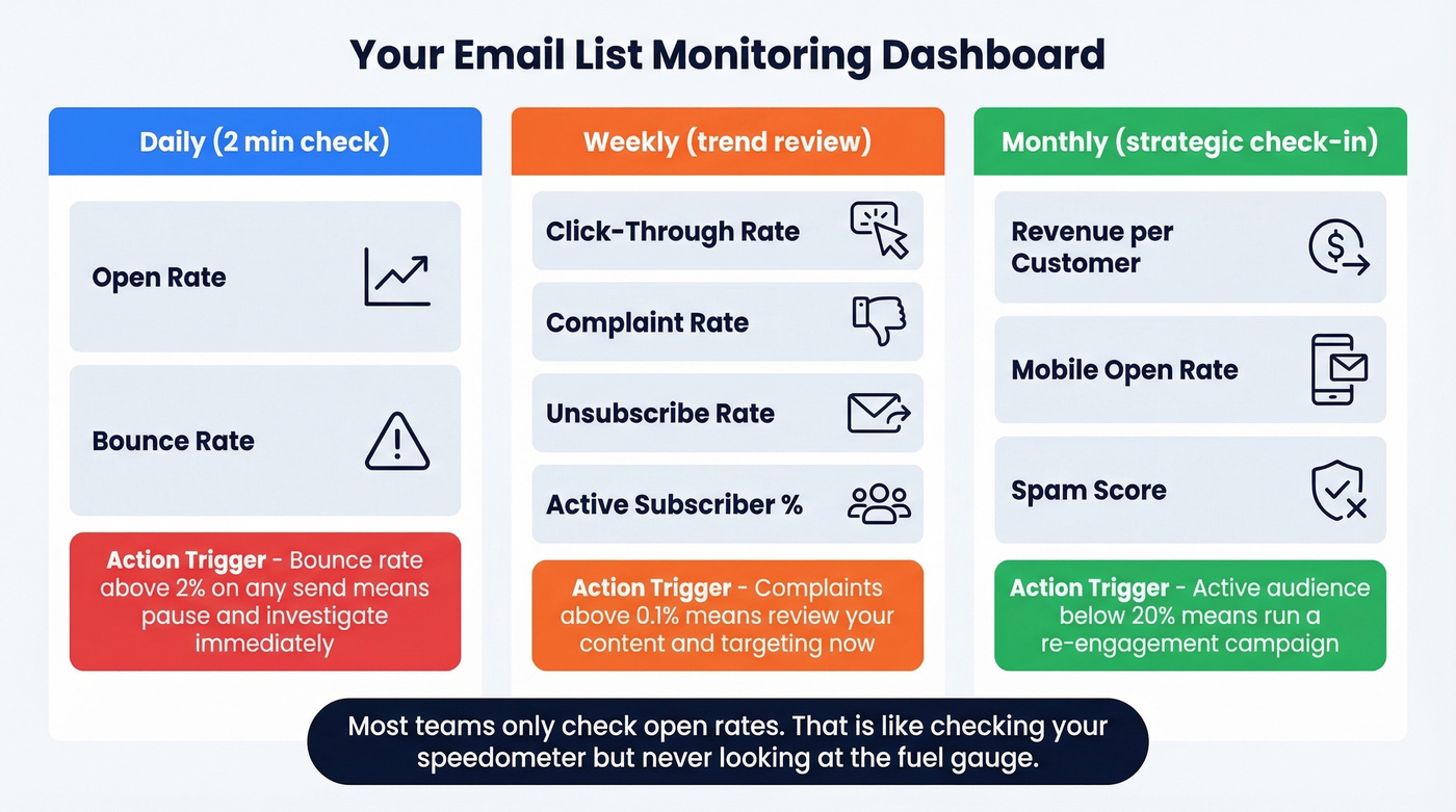 Email monitoring dashboard with cadence and action triggers