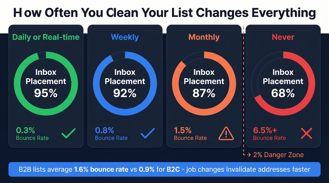 List hygiene frequency impact on bounce rate and inbox placement