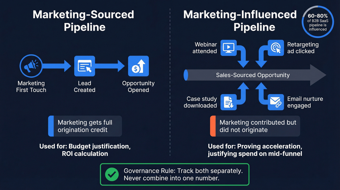 Sourced vs influenced pipeline comparison diagram