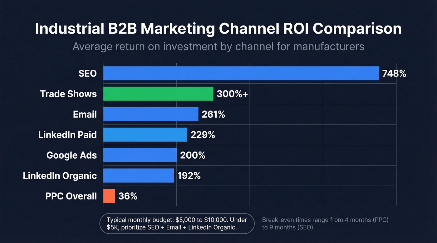 Industrial B2B marketing channel ROI comparison chart
