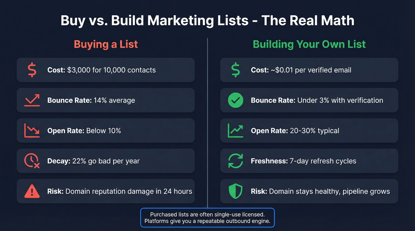 Buy vs build marketing lists cost and outcome comparison