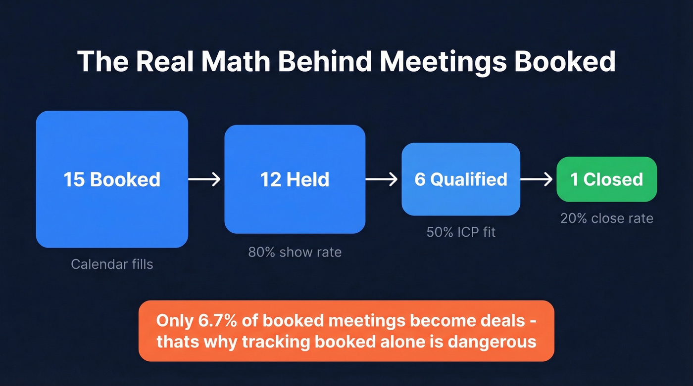 Funnel showing booked to held to qualified to closed pipeline math