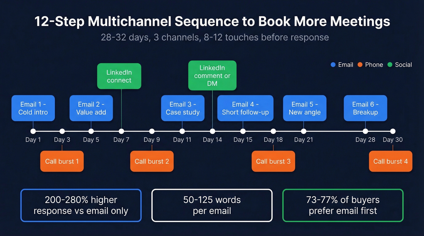 Multichannel outreach sequence with email phone and social touches
