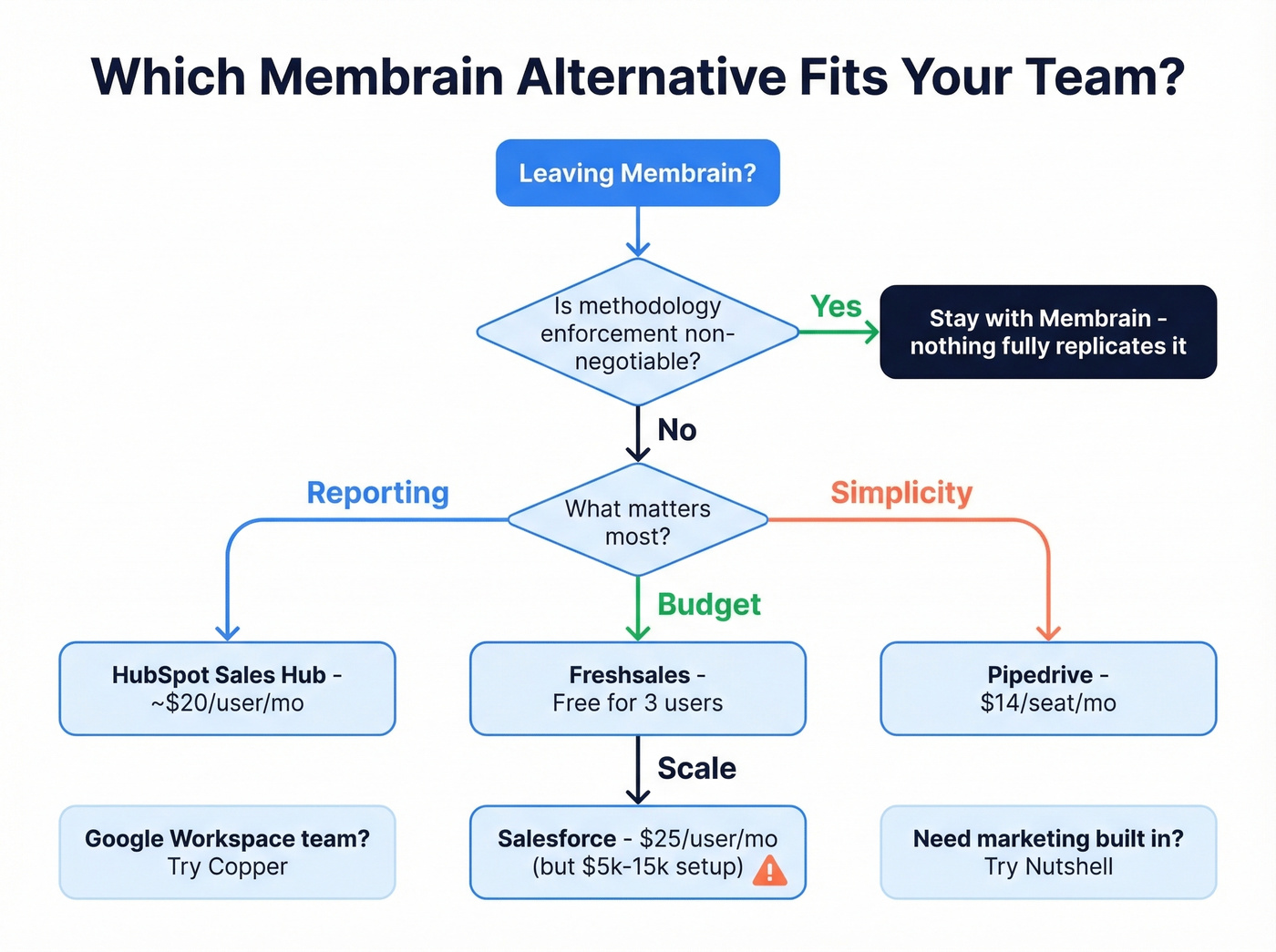 Decision flowchart for choosing the right Membrain alternative