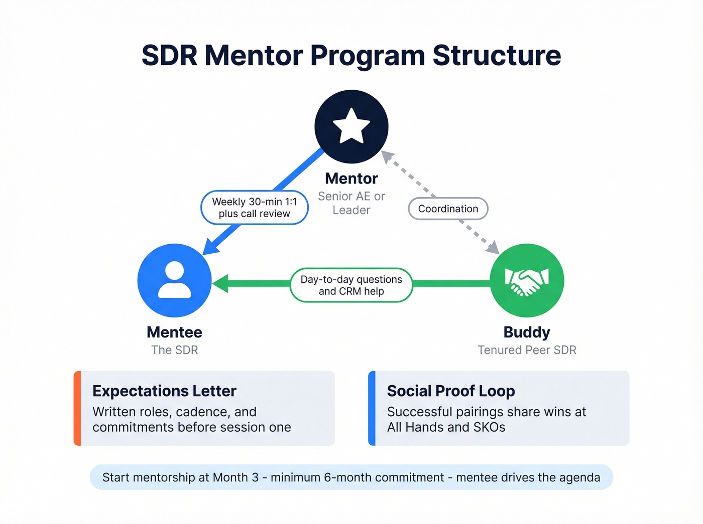 SDR mentor program structure with three roles
