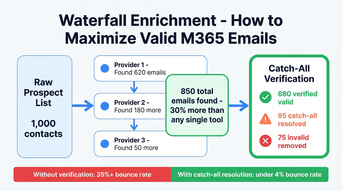 Waterfall enrichment verification flow for M365 emails