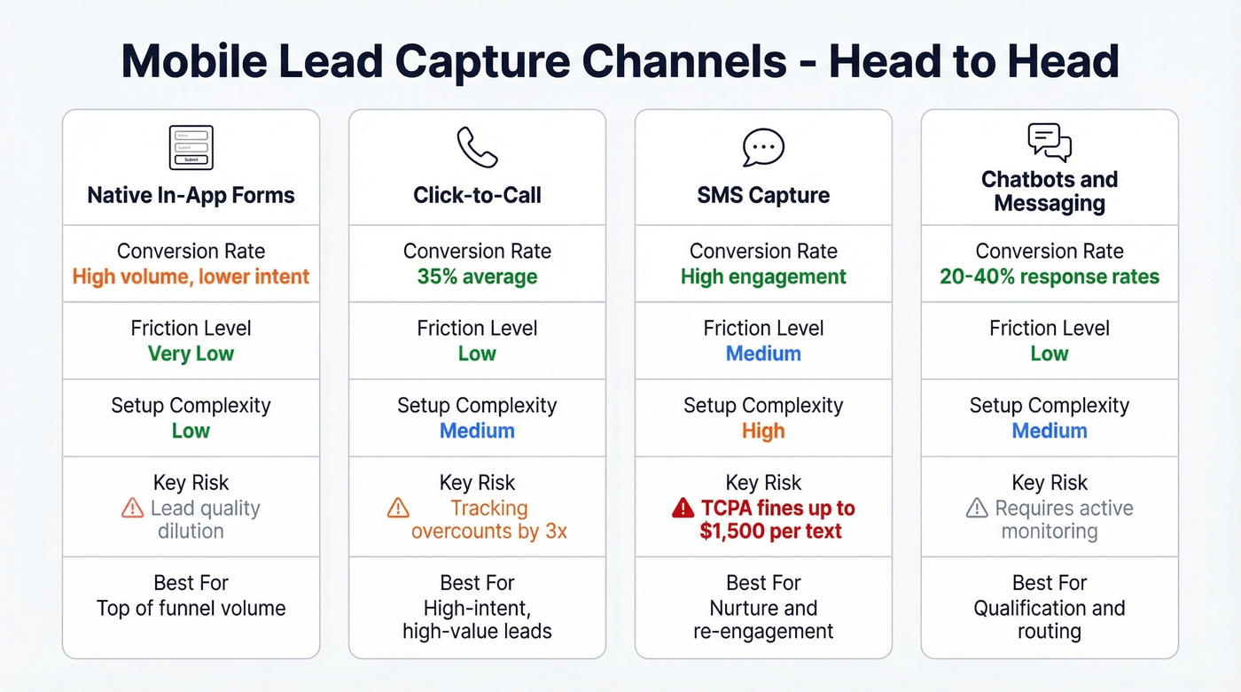 Mobile lead capture channels compared by conversion and risk
