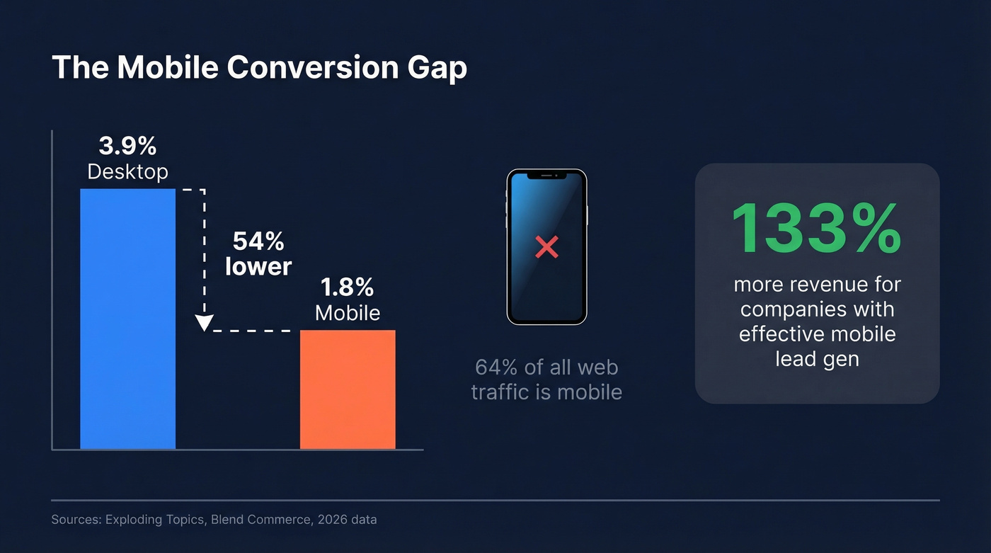 Mobile vs desktop conversion gap with revenue impact