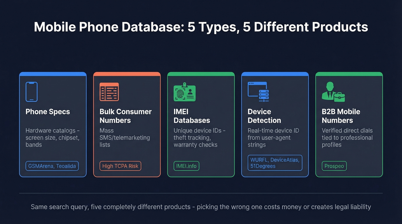 Five types of mobile phone databases explained visually