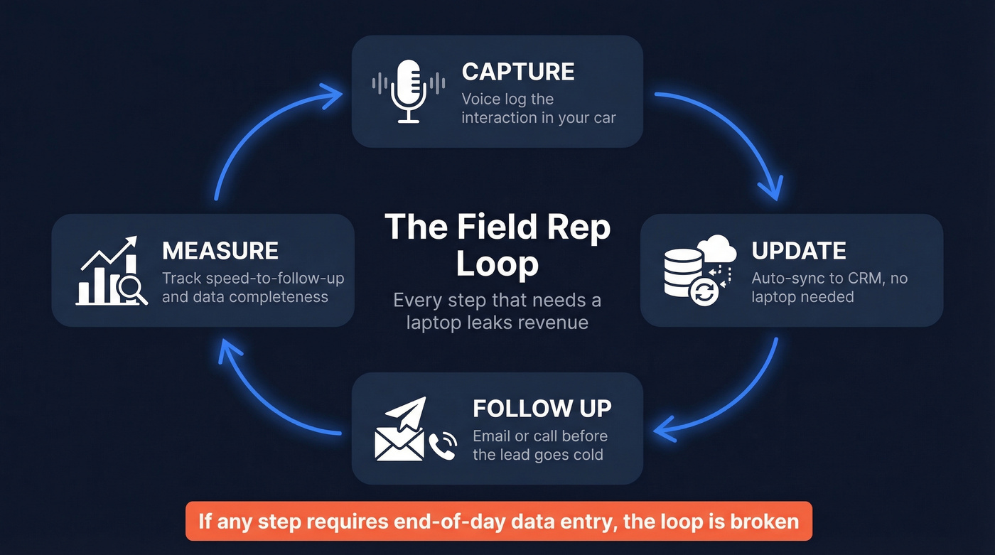 Four-step capture-to-close loop for field reps