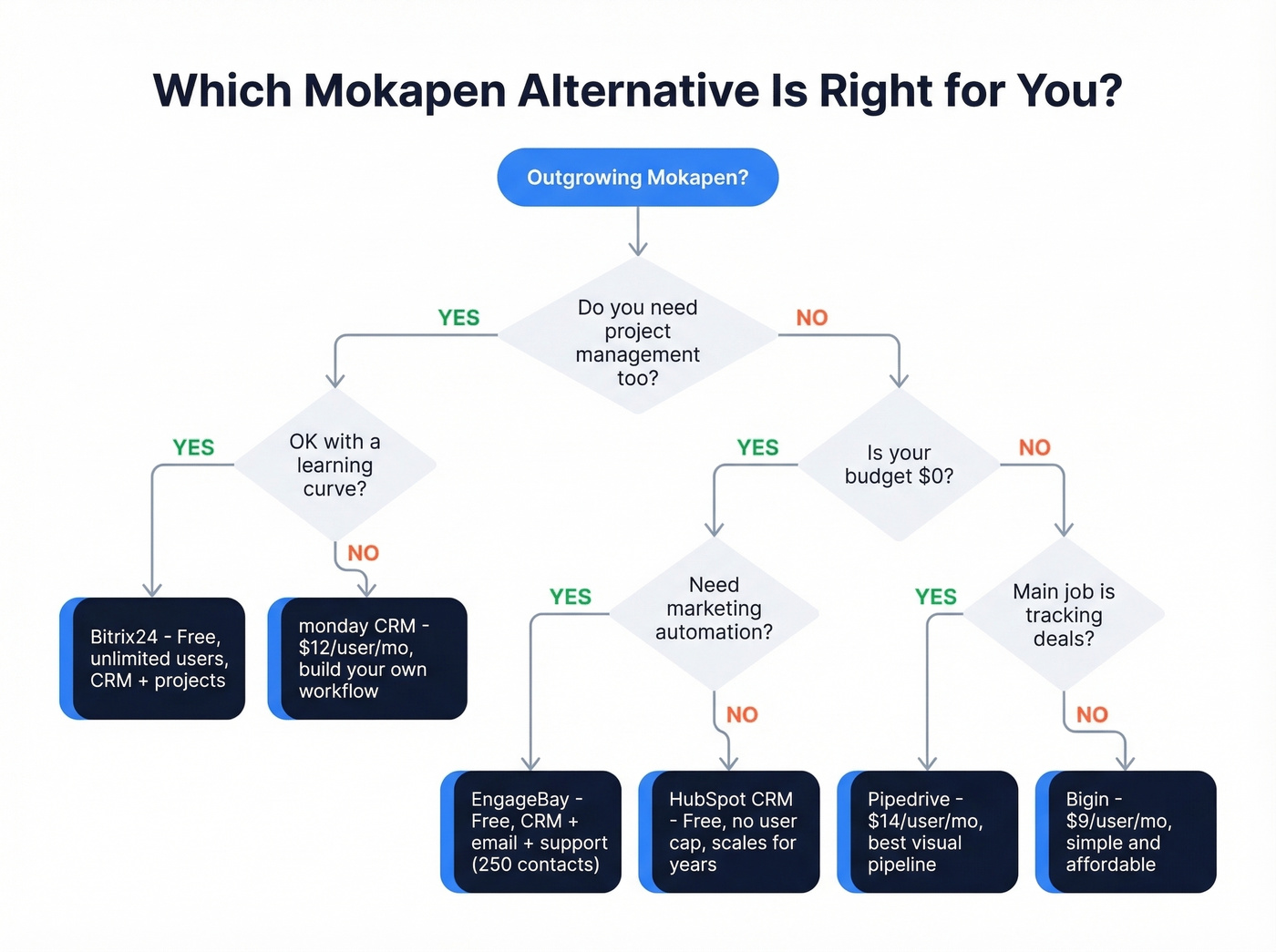 Decision flowchart for choosing the right Mokapen alternative