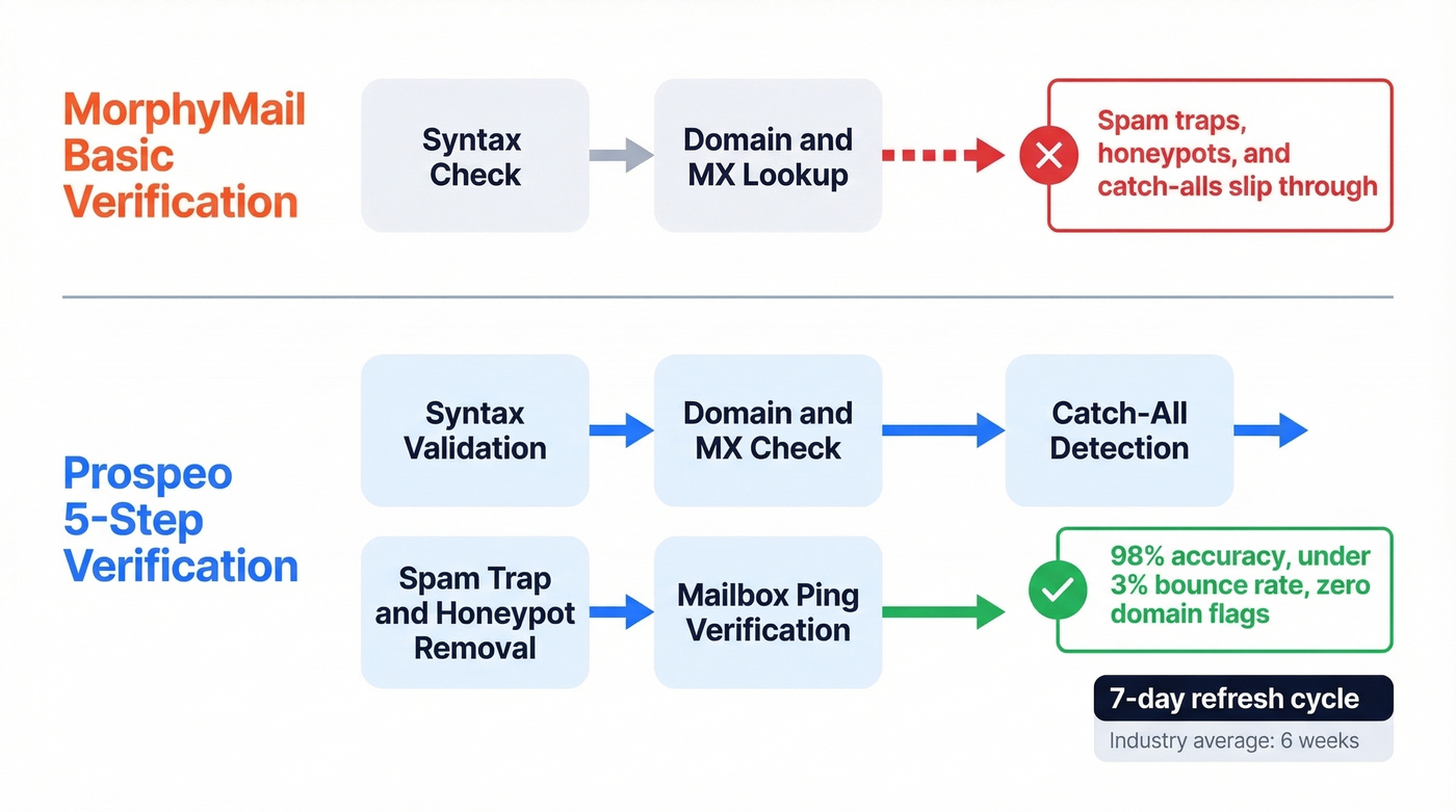 Prospeo 5-step email verification process vs basic verification