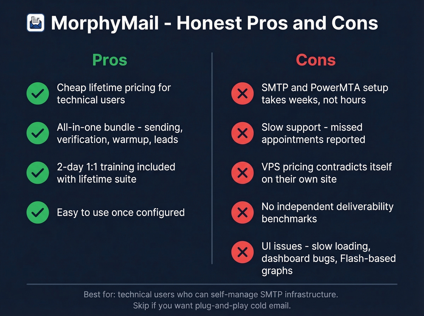 MorphyMail pros and cons visual summary card