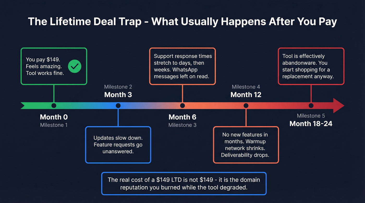 Lifetime deal tool degradation timeline over 24 months