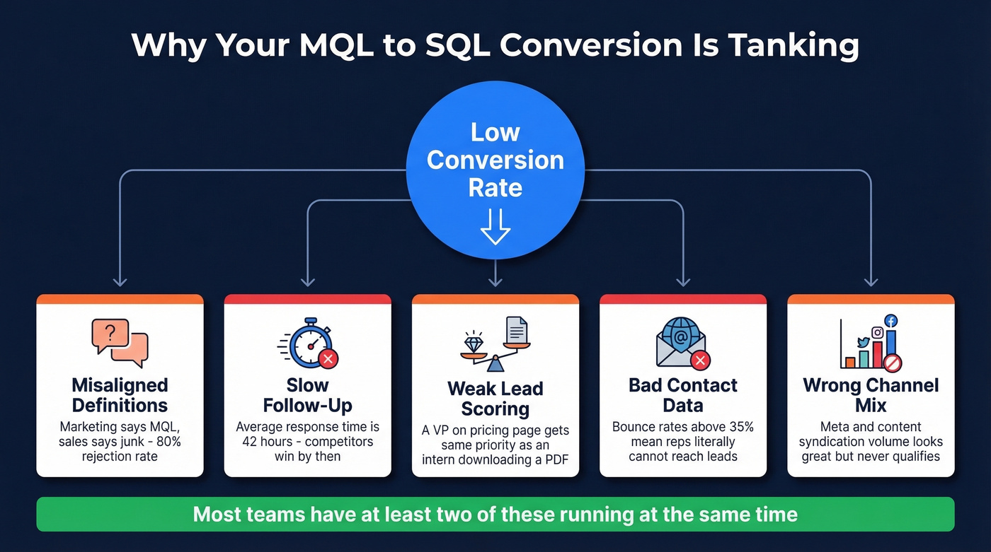 Five root causes of low MQL to SQL conversion rates