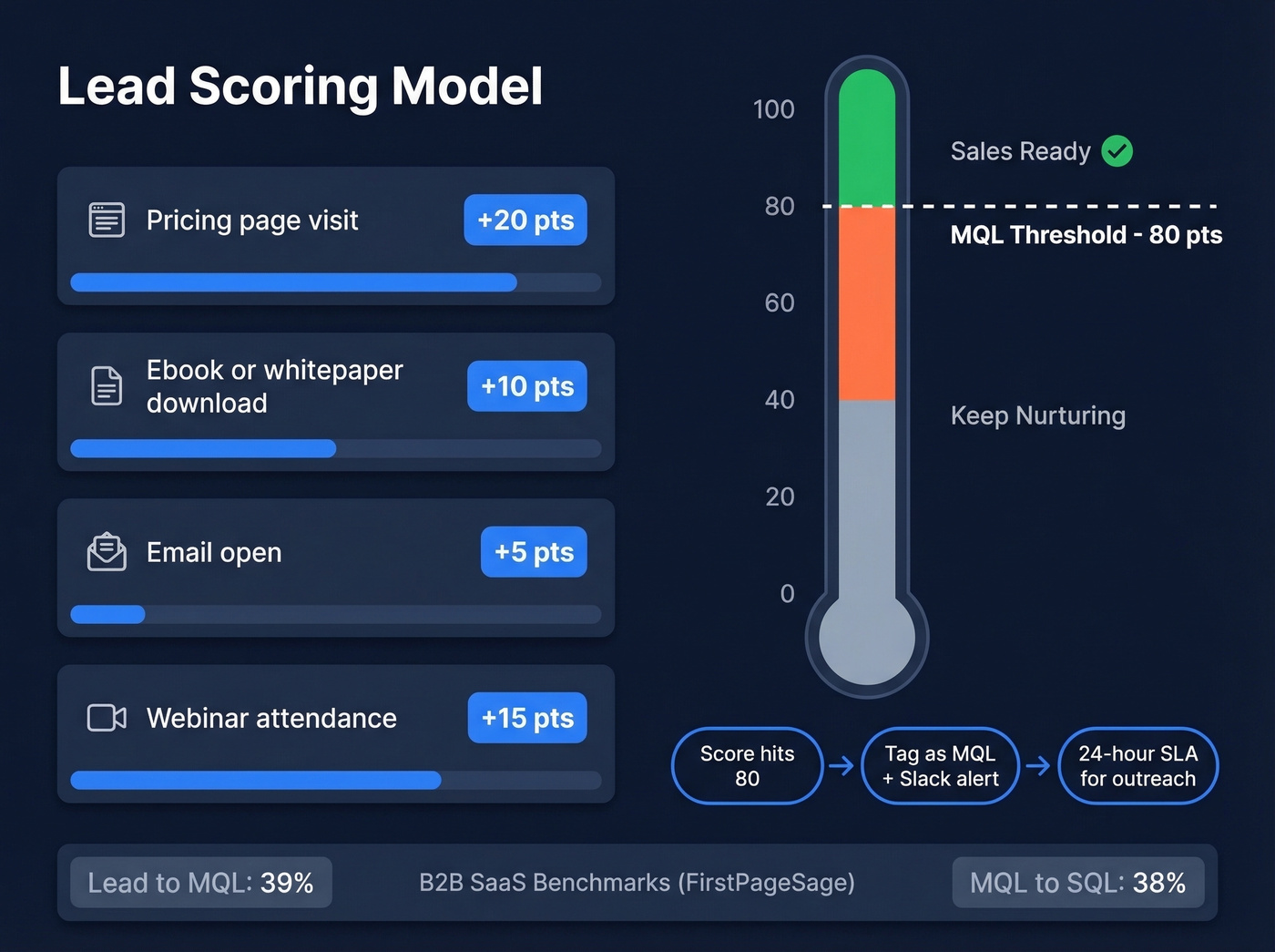 Lead scoring model with point values and MQL threshold