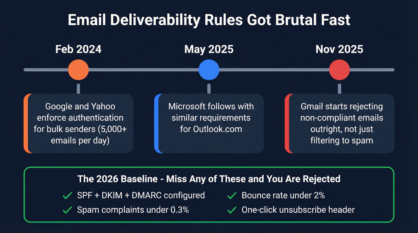 Email deliverability rule changes timeline 2024-2025