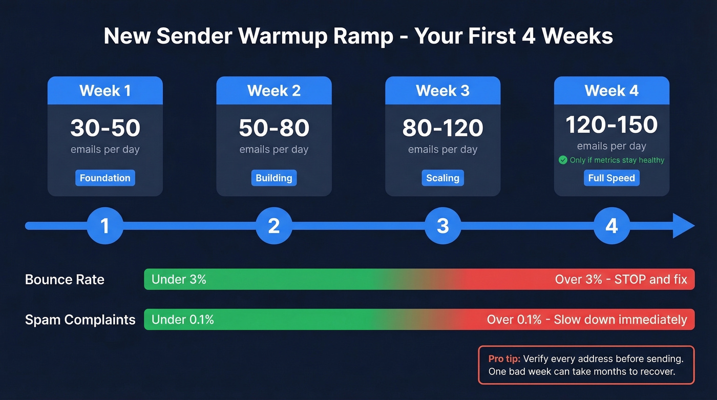 Email warmup ramp schedule for new sales reps