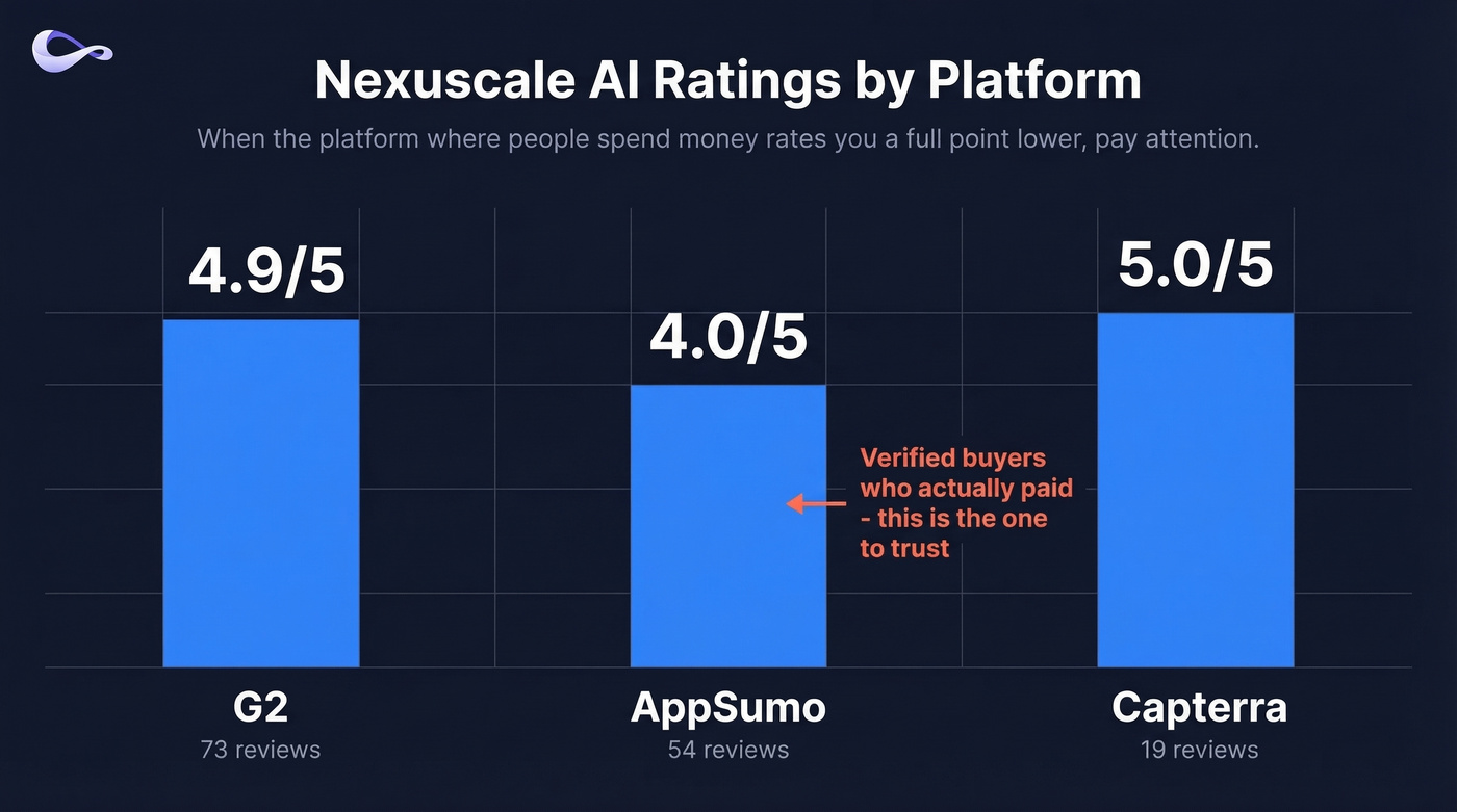 Nexuscale review ratings comparison across G2 AppSumo Capterra