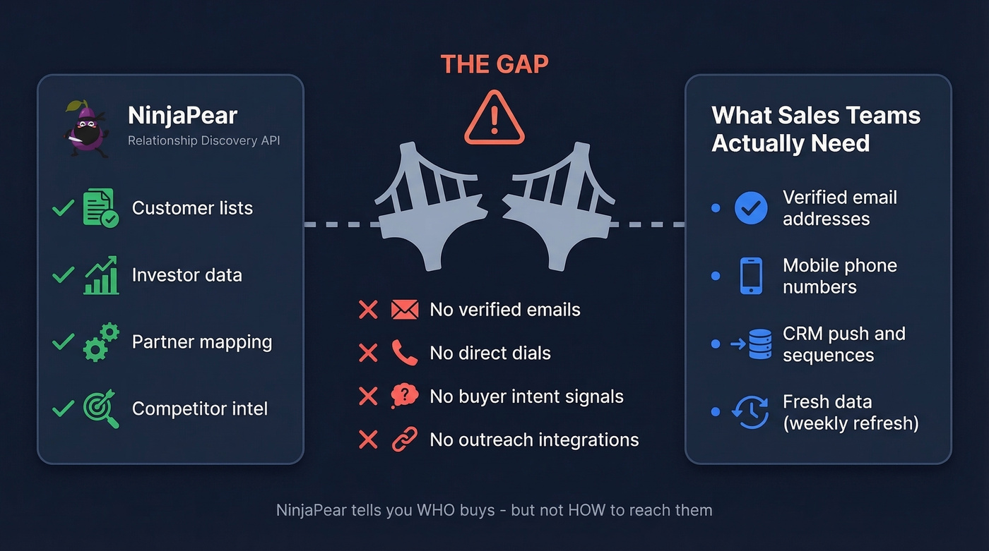 NinjaPear gap analysis showing missing contact data
