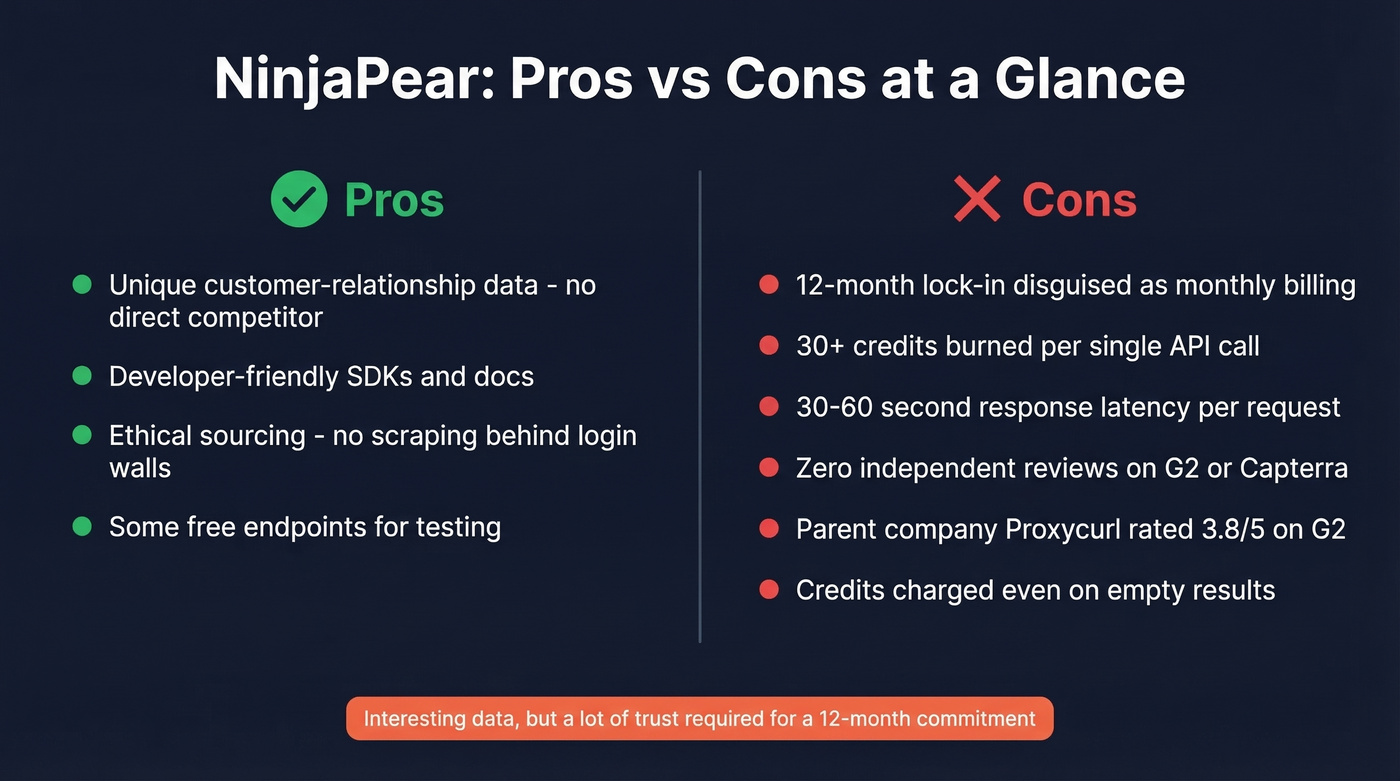 NinjaPear pros and cons visual summary card