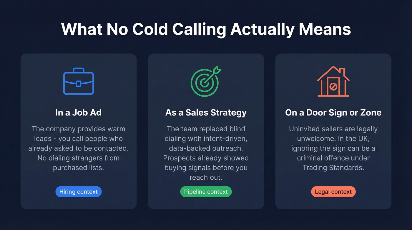 Three definitions of no cold calling explained visually