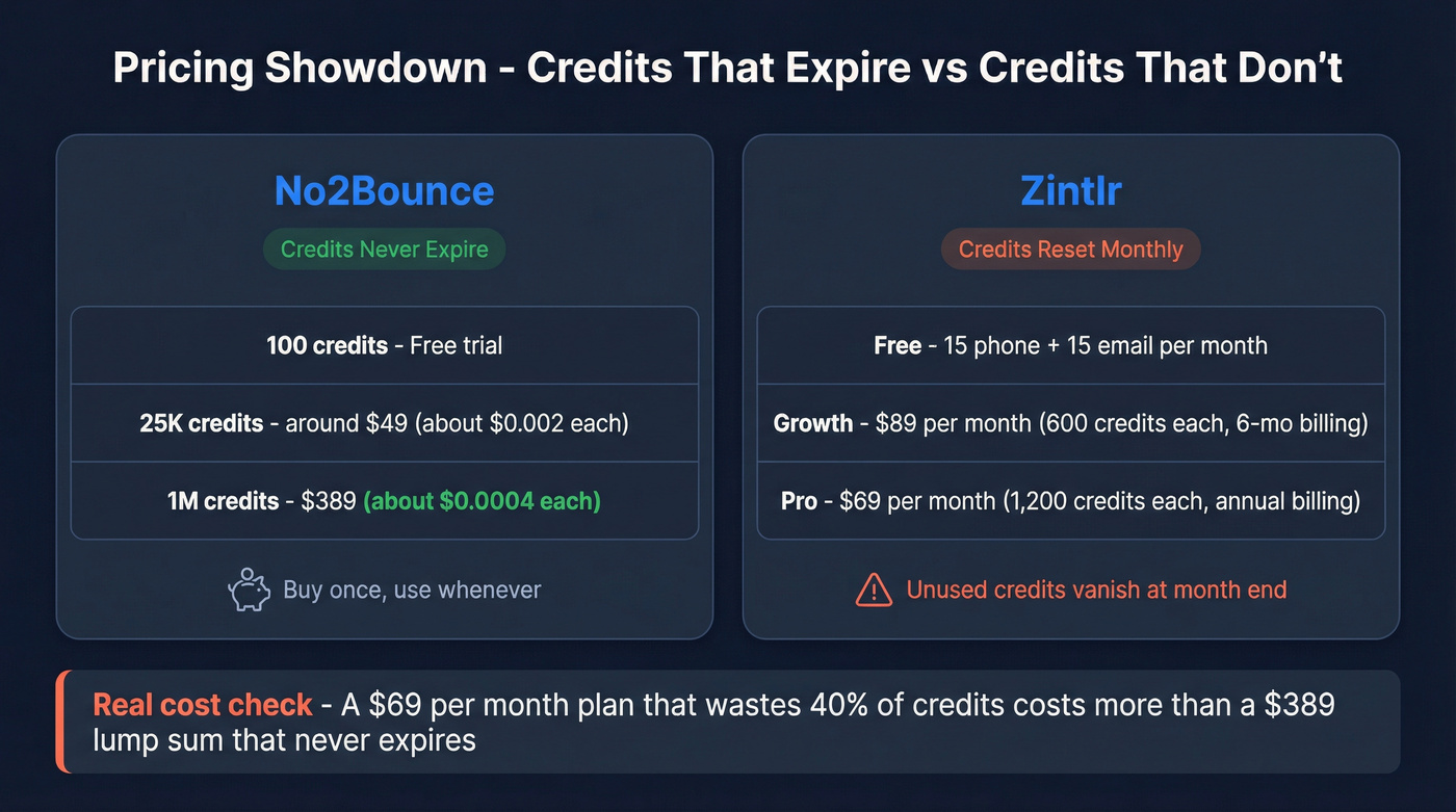 No2Bounce vs Zintlr pricing and credit model comparison