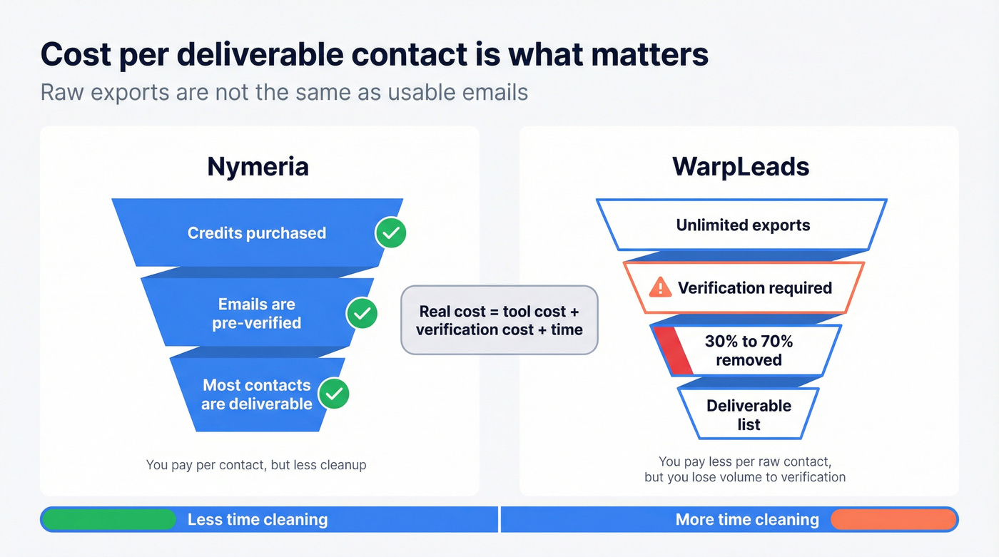 Cost per deliverable contact comparison with verification waste