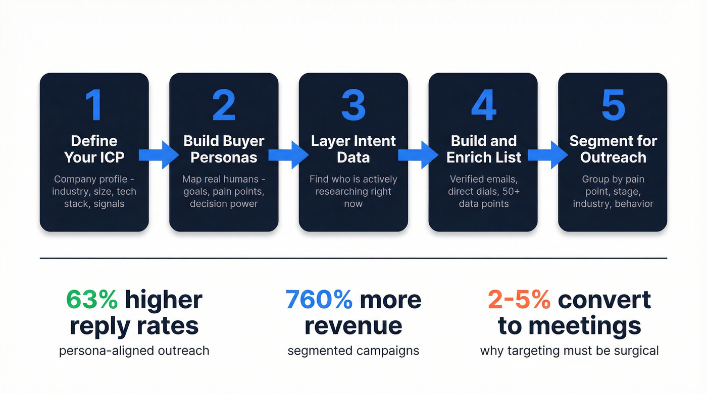 5-step outbound audience research process flow chart