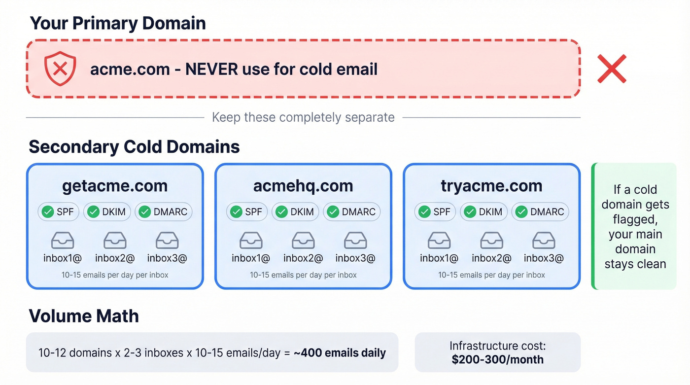 Cold email infrastructure setup with domains and inboxes