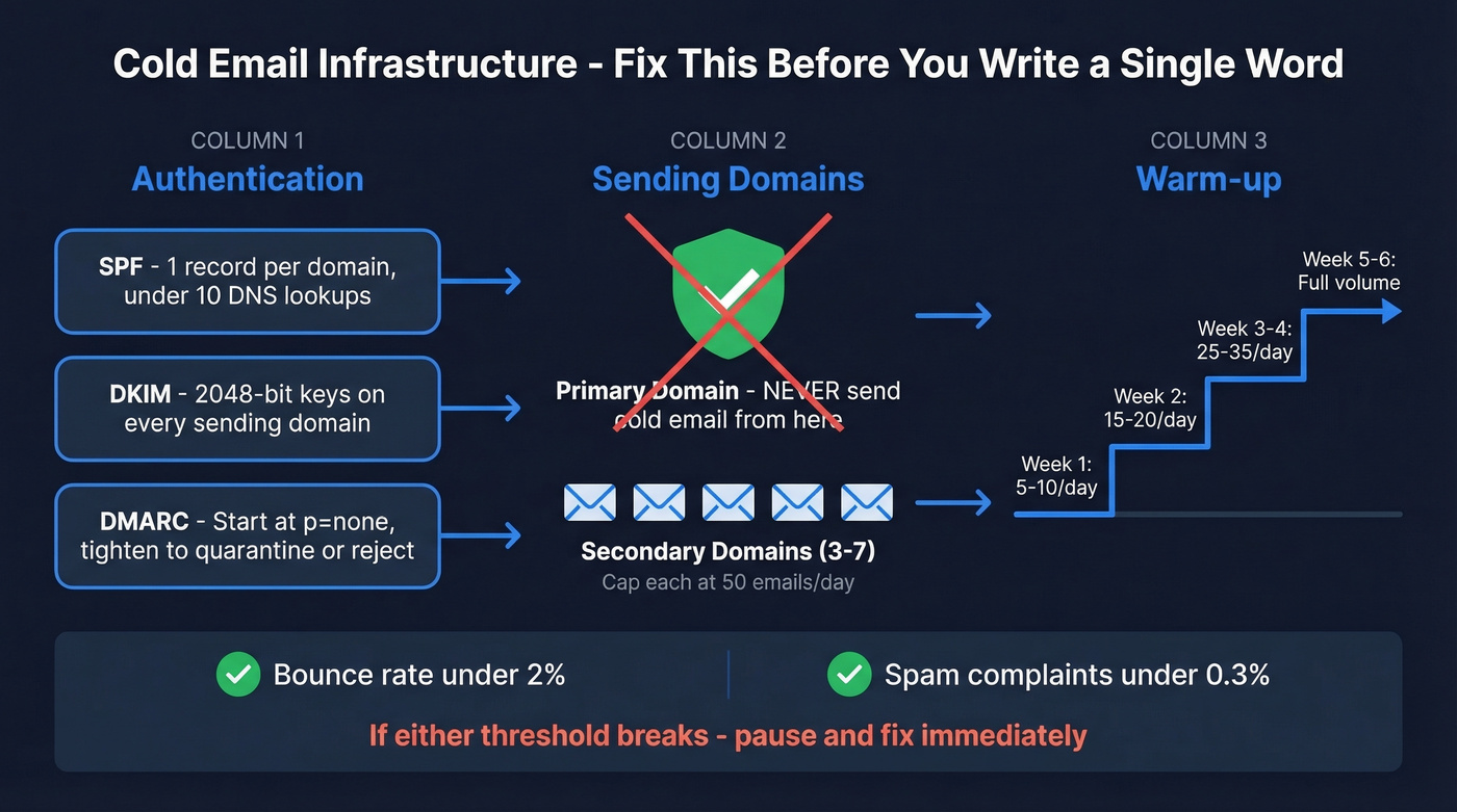 Cold email infrastructure setup checklist and domain architecture