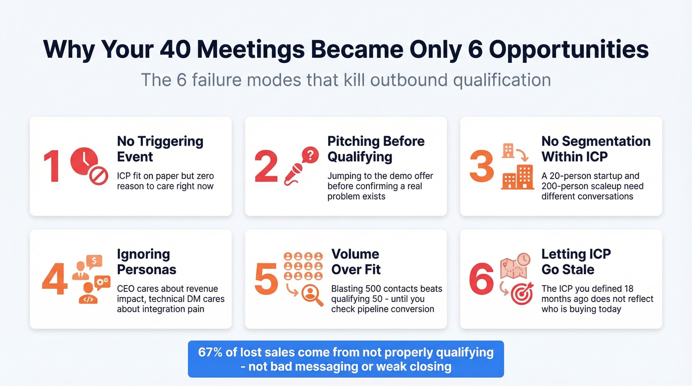 Six failure modes of outbound qualification breakdown