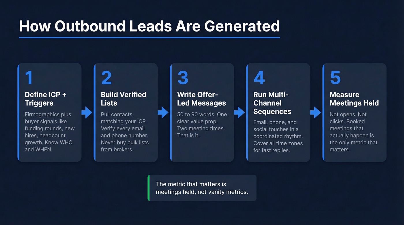 Five-step outbound lead generation process flow chart