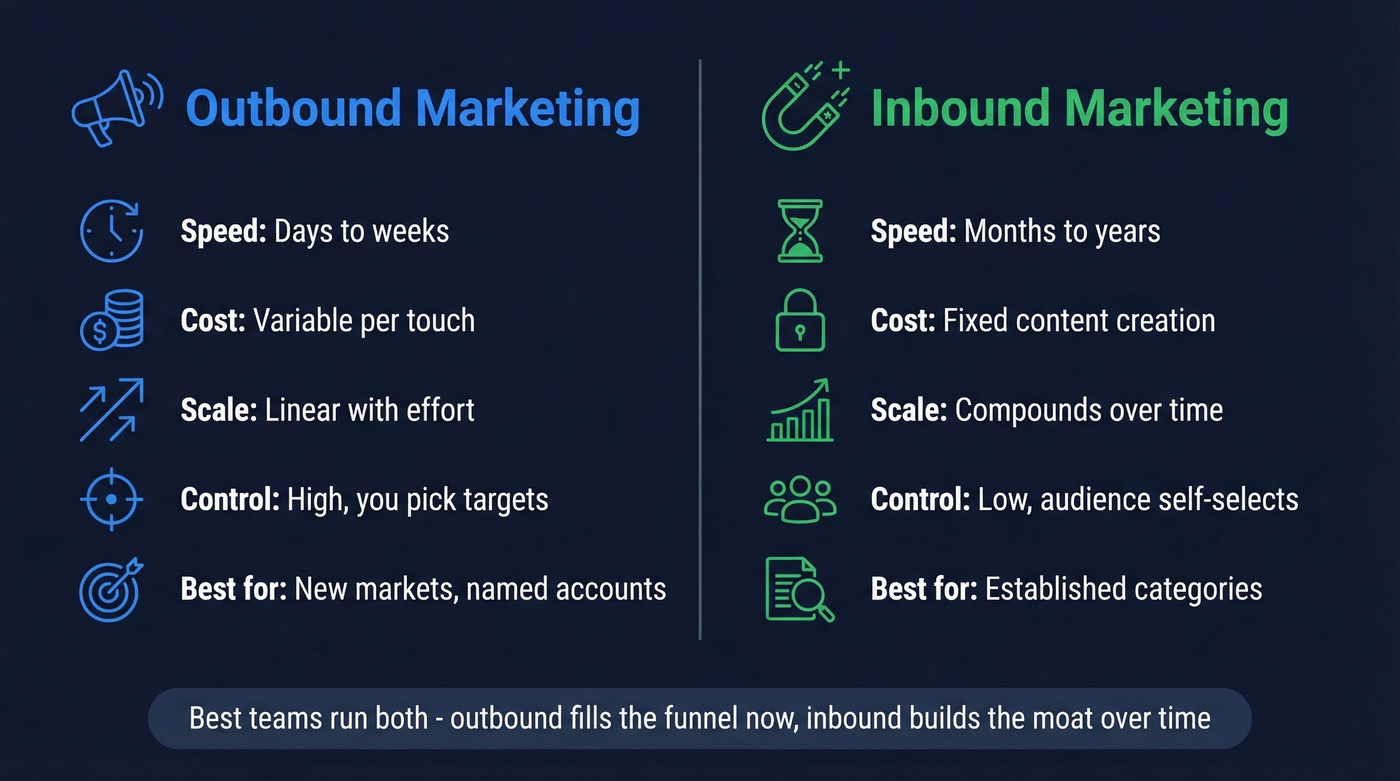 Outbound vs inbound marketing side-by-side comparison diagram