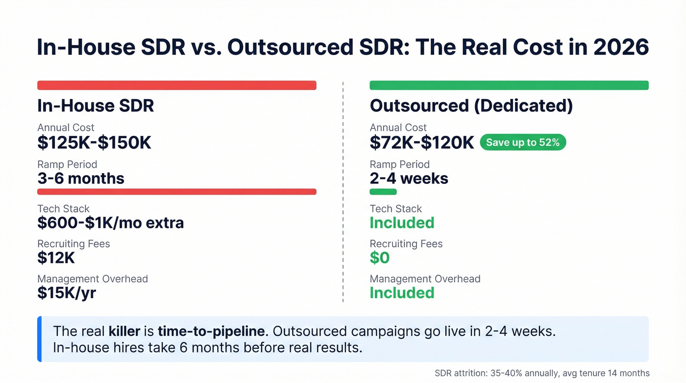 In-house vs outsourced SDR cost and timeline comparison