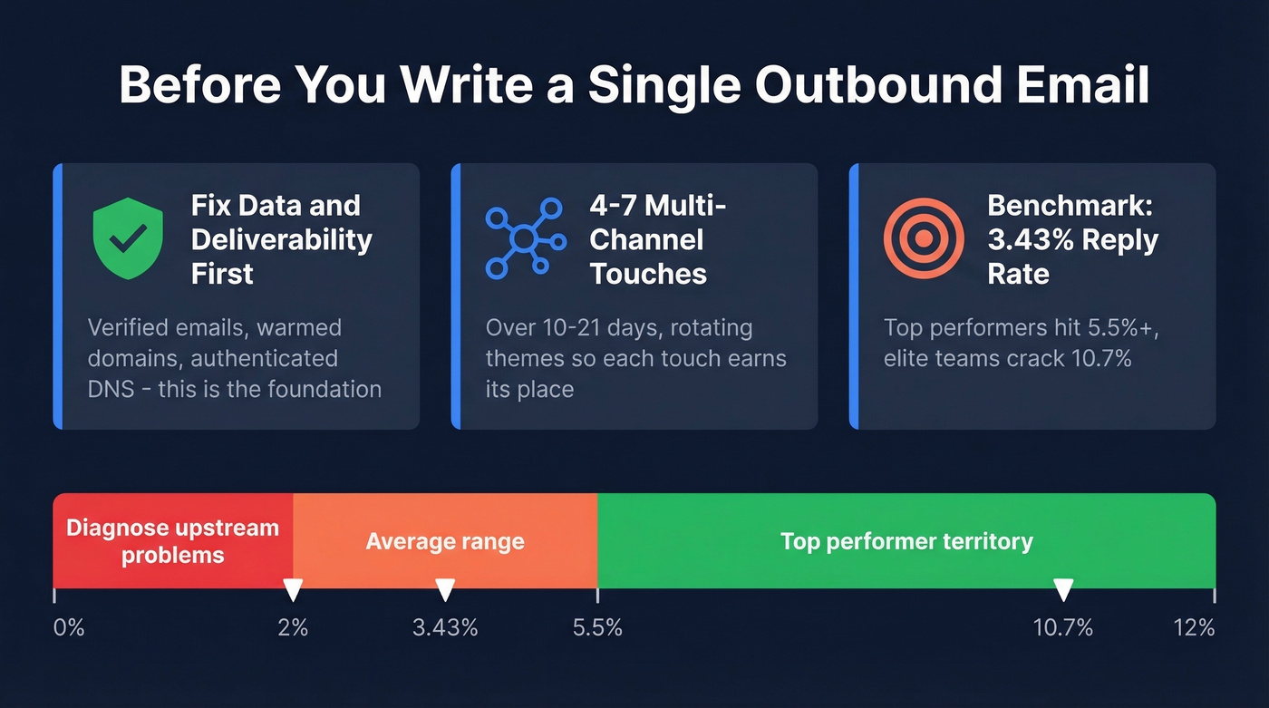 Outbound sales sequence reply rate benchmarks and prerequisites