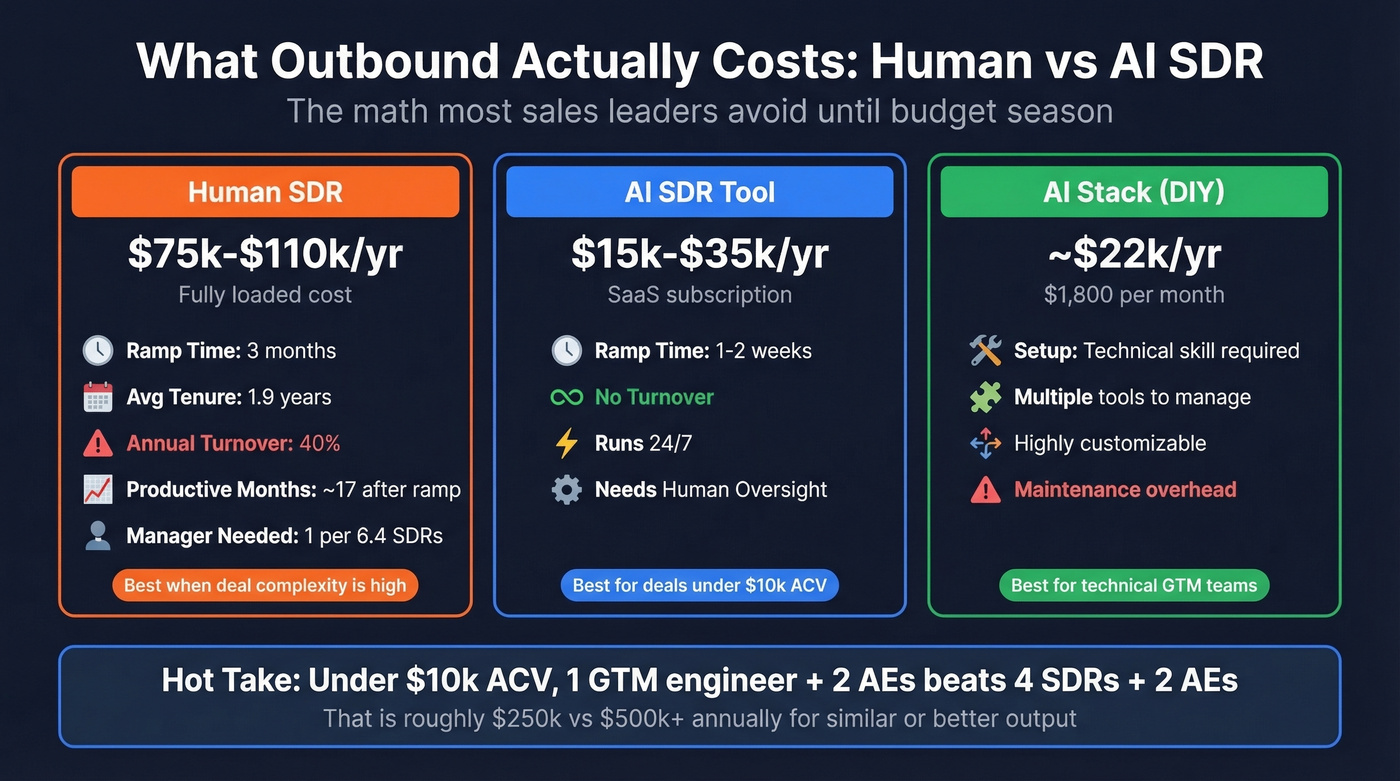 Cost comparison of human SDR vs AI SDR approaches