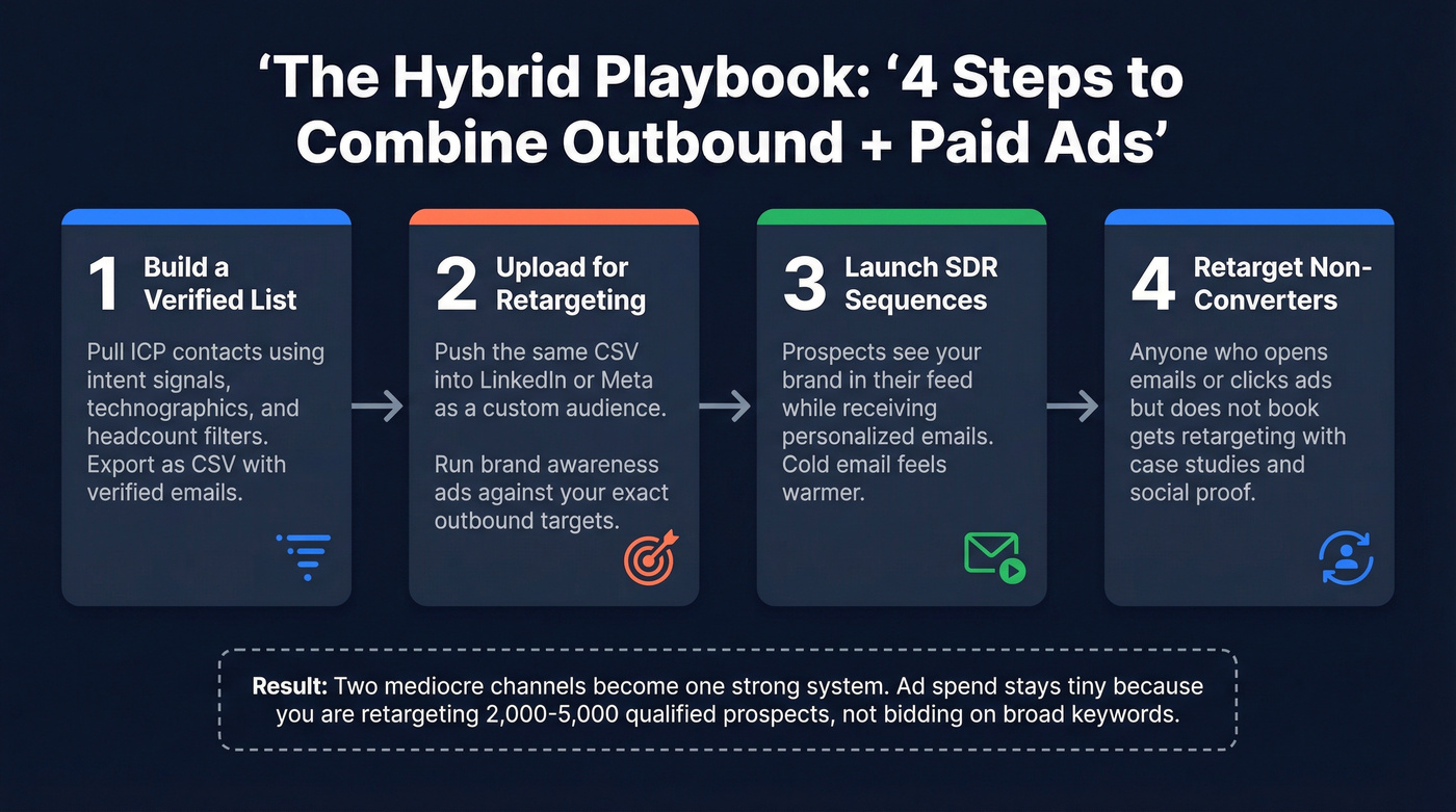 Four-step hybrid outbound and paid ads workflow