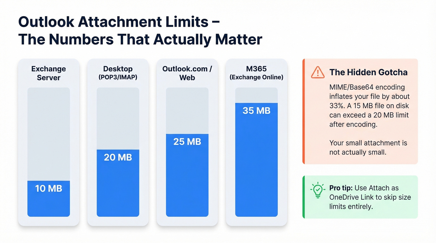 Outlook attachment size limits with encoding warning